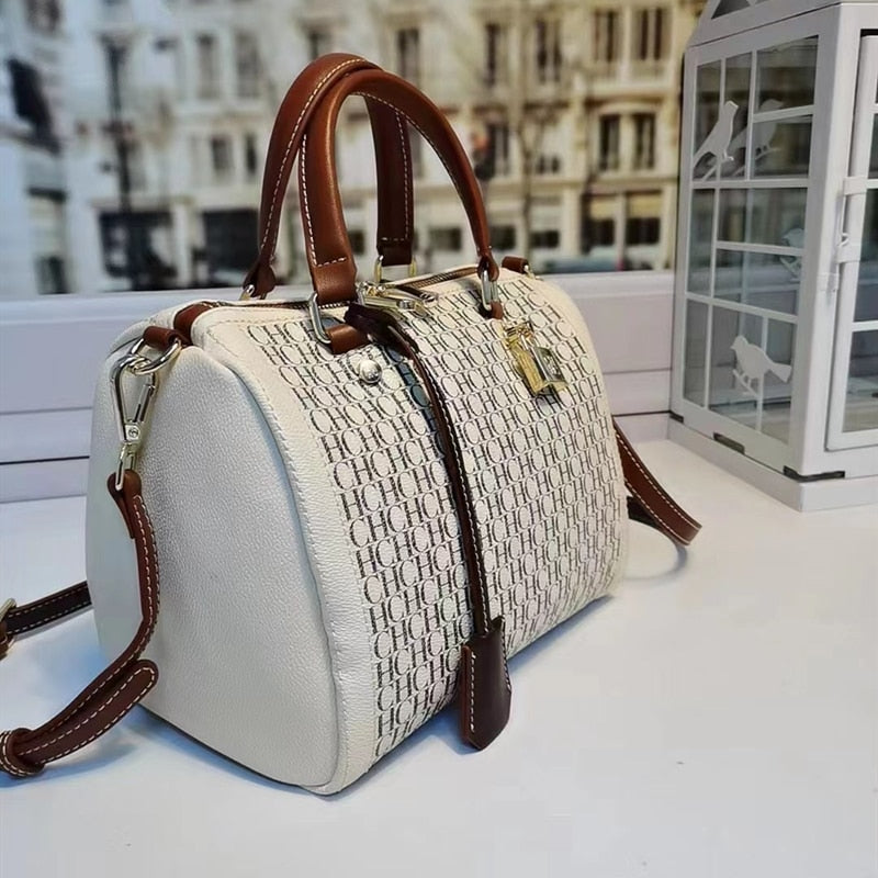 100% genuine leather boston handbag , classic ch printed messenger totes