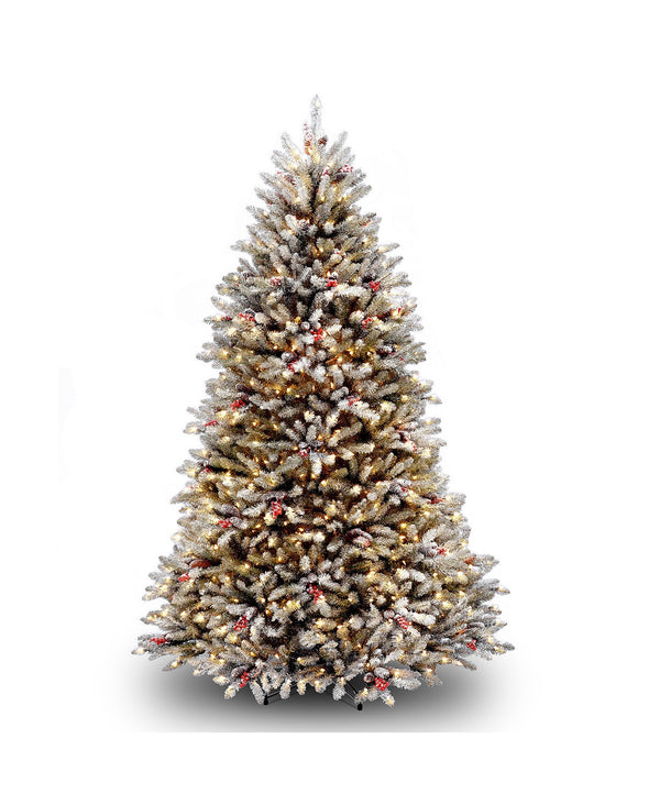 7 & 7.5 ft. dunhill® fir hinged tree with snow, red berries, cones & 750 clear lights 7