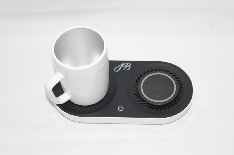 jb wireless qi-certified charging dock with mug warmer and drink cooler