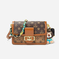 retro small square bag for women, shoulder strap with matching chain brown / 21cm 10cm 14cm