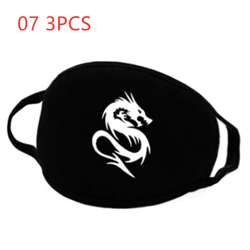face mask 3pc simple cotton mask simple unisex black breathable mouth 07 3pc