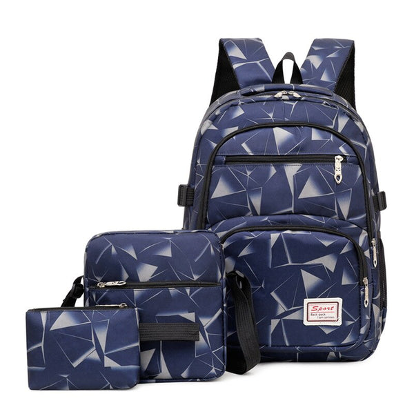 3pcs/set unisex backpacks  for high school student. blue