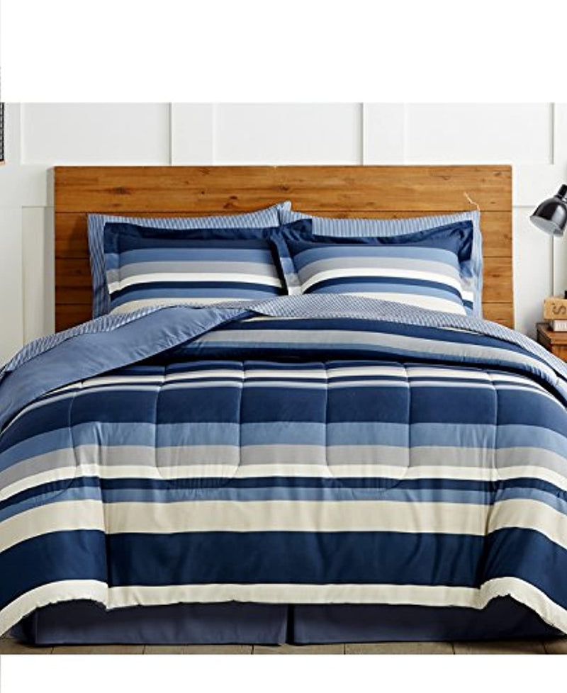 fairfield square collection 8-piece reversible comforter bedding set, blue