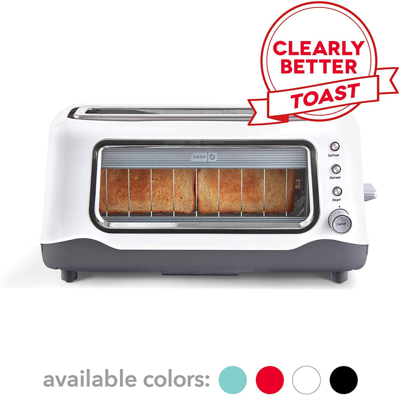 dash clear view toaster: extra wide slot toaster with stainless steel accents white