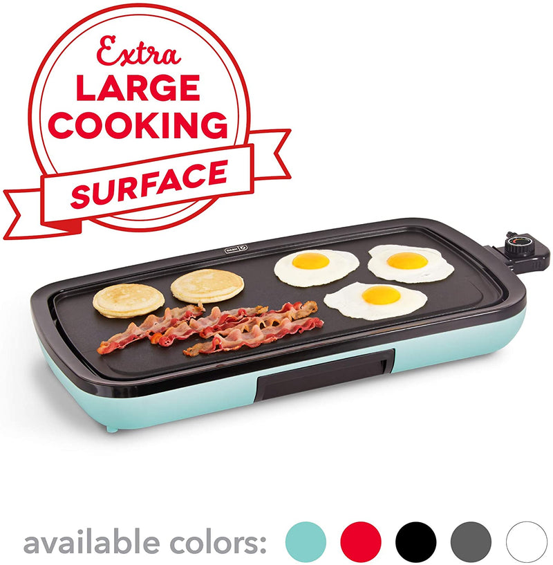 dash everyday nonstick electric griddle for pancakes, burgers & other on the go breakfast aqua