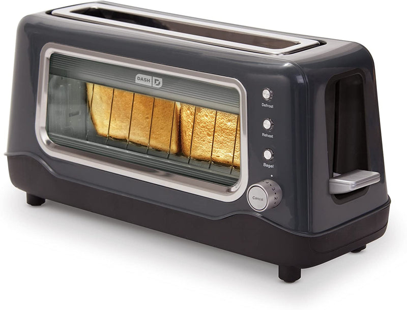 dash clear view toaster: extra wide slot toaster with stainless steel accents gray