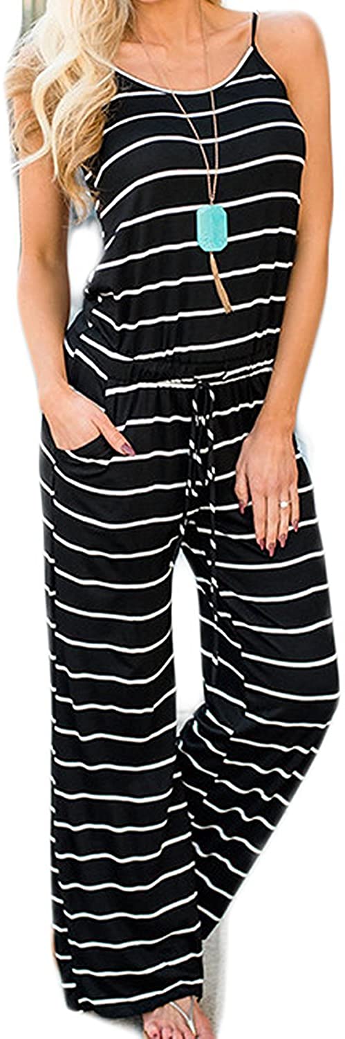 artfish women casual sleeveless spaghetti strap striped lounge jumpsuit