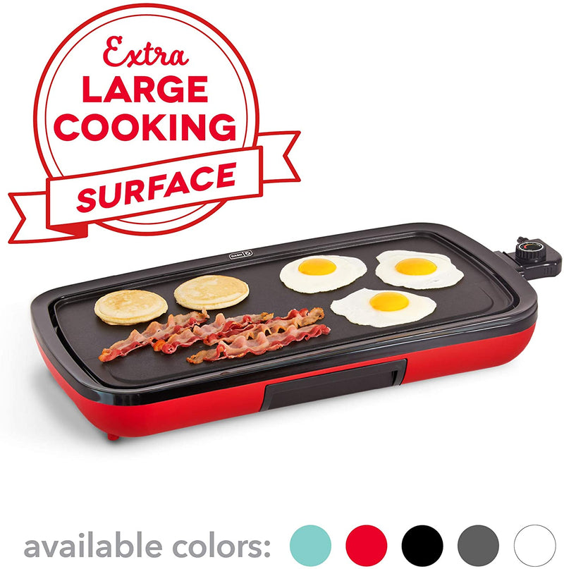 dash everyday nonstick electric griddle for pancakes, burgers & other on the go breakfast red