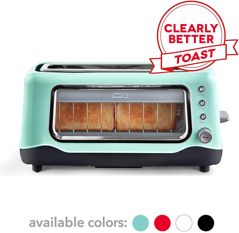 dash clear view toaster: extra wide slot toaster with stainless steel accents aqua