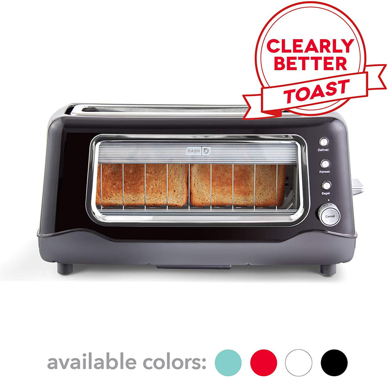 dash clear view toaster: extra wide slot toaster with stainless steel accents black