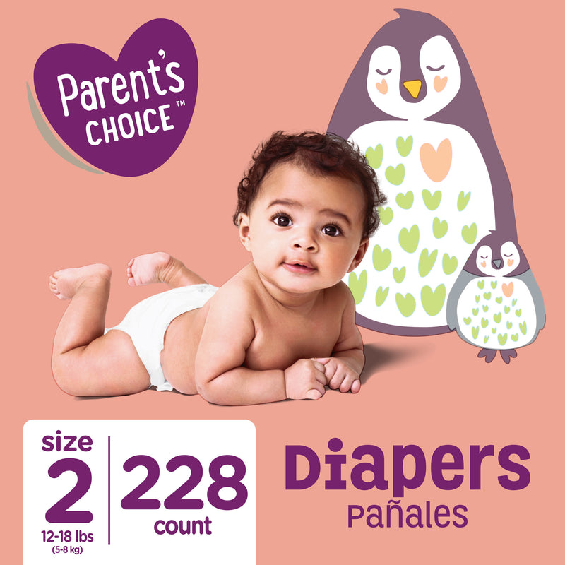 parent's choice diapers, size 2, 228 diapers