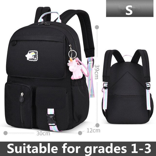 school backpack suitable for grades 1-6 cartoons pony s black