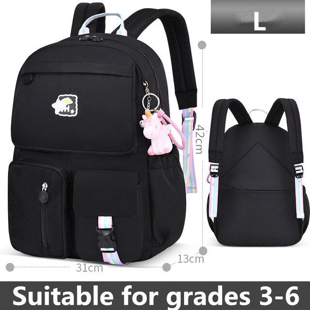 school backpack suitable for grades 1-6 cartoons pony l black