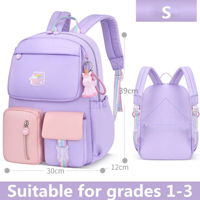 school backpack suitable for grades 1-6 cartoons pony s purple