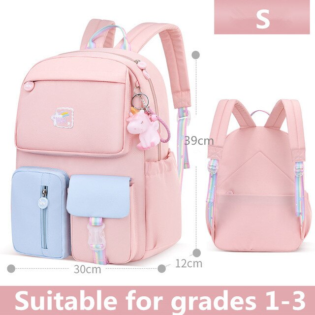 school backpack suitable for grades 1-6 cartoons pony s pink blue