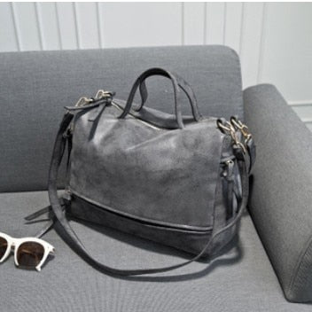 women handbag pu leather tote bag retro shoulder messenger bags gray / 33x23x13cm