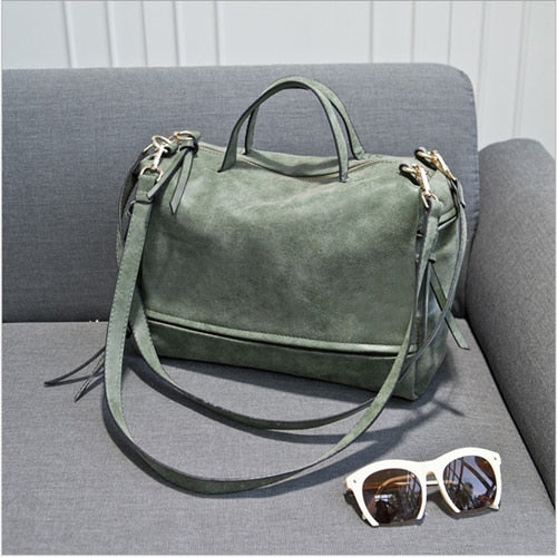 women handbag pu leather tote bag retro shoulder messenger bags green / 33x23x13cm