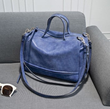 women handbag pu leather tote bag retro shoulder messenger bags blue / 33x23x13cm