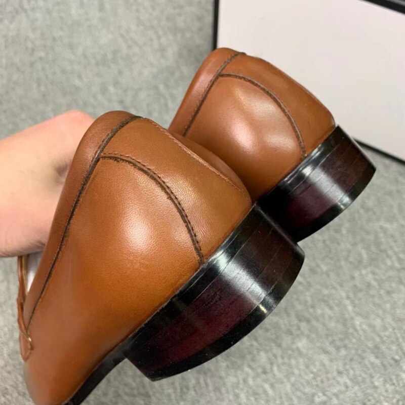horsebit calf leather classic loafers  fashion tassel stripe web
