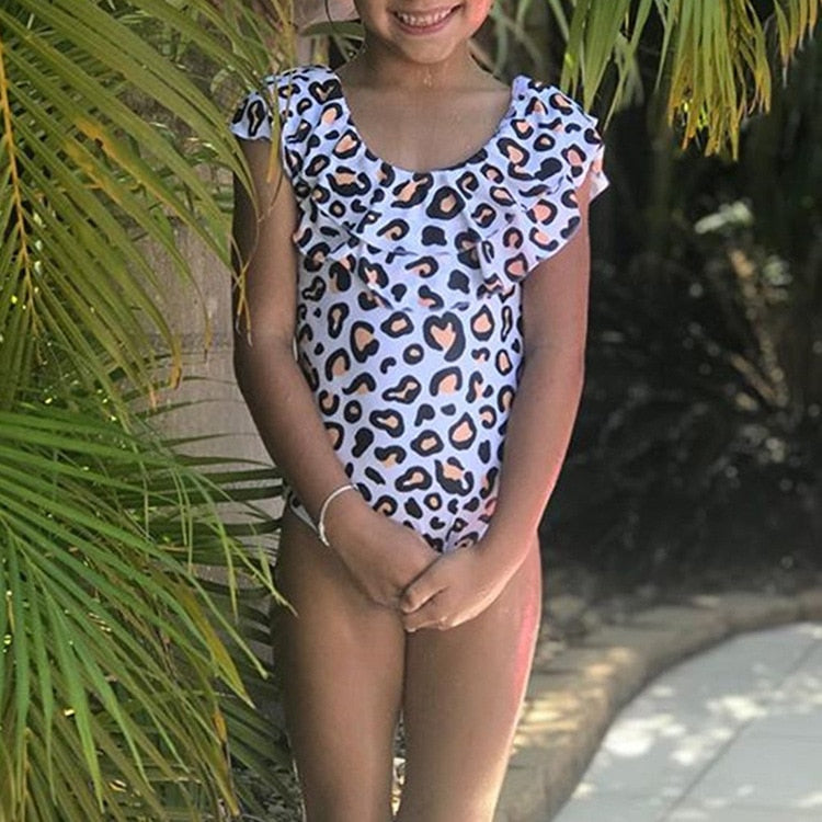 family matching bathing suit sexy ruffle leopard swimwear