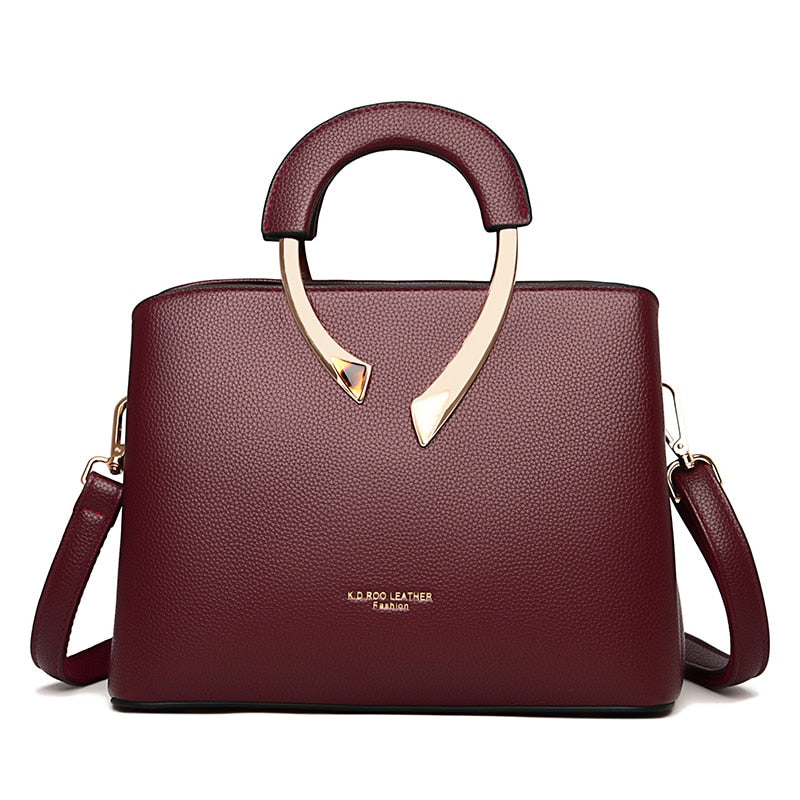 women high quality leather handbag casual crossbody shoulder burgundy
