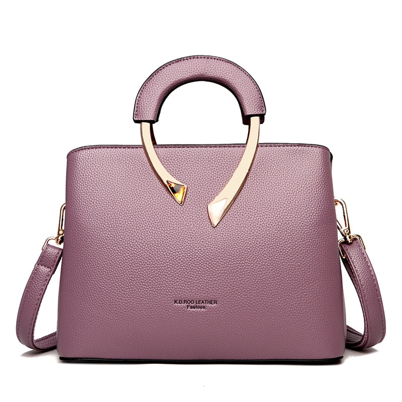 women high quality leather handbag casual crossbody shoulder taro purple