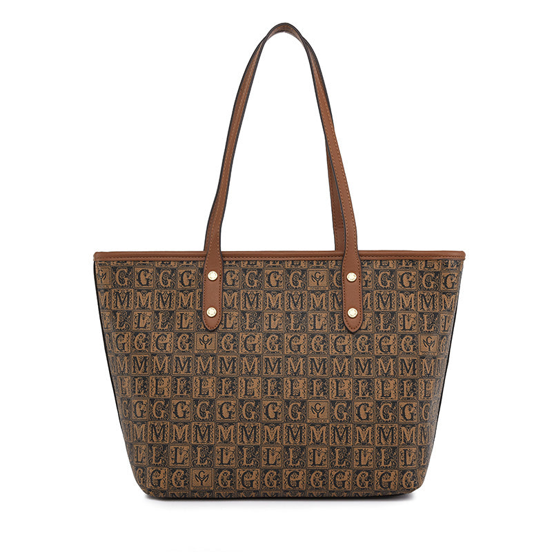leather casual tote bag vintage women bags luxury handbags 3301 brown / 29-26-12cm