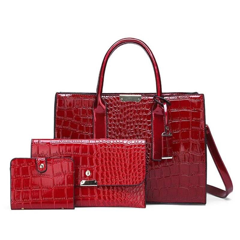 pantent leather women crossbody messenger bags crocodile red-1