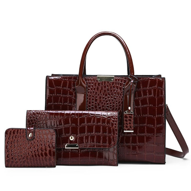 pantent leather women crossbody messenger bags crocodile brown-1