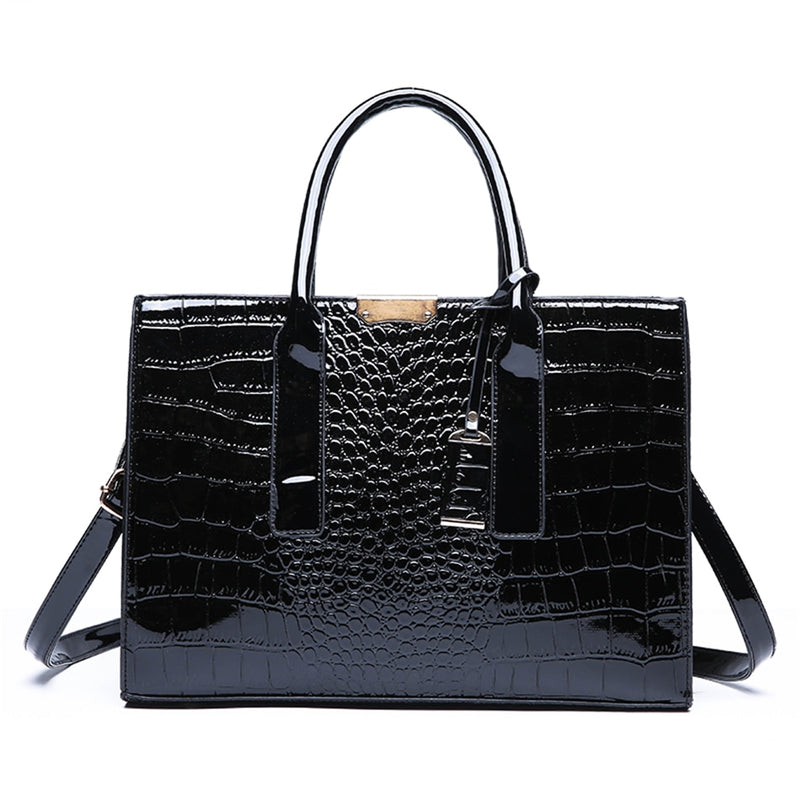 pantent leather women crossbody messenger bags crocodile black