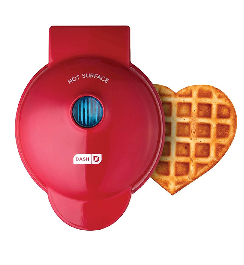 dash paninis, hash browns, & other mini waffle maker, 4 inch, red heart