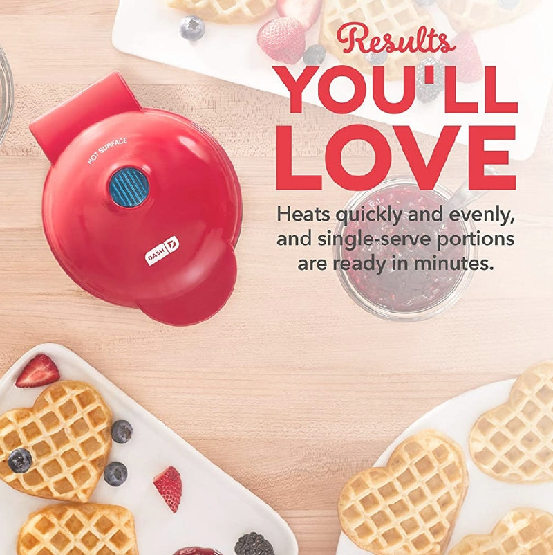 dash paninis, hash browns, & other mini waffle maker, 4 inch, red heart