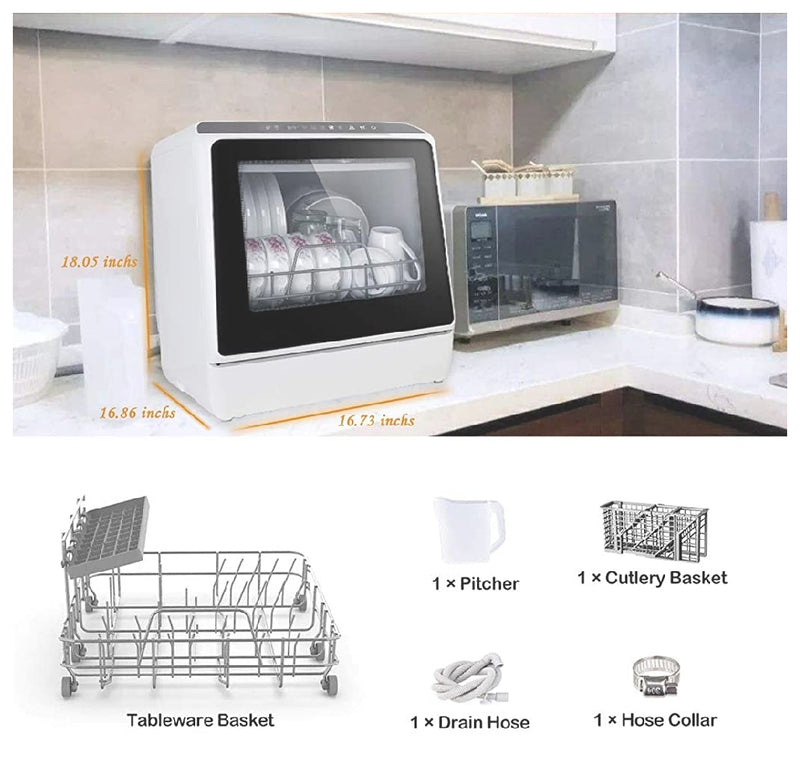 portable countertop dishwasher, 5-liter built-in water tank, suitable for glass and fruit wash
