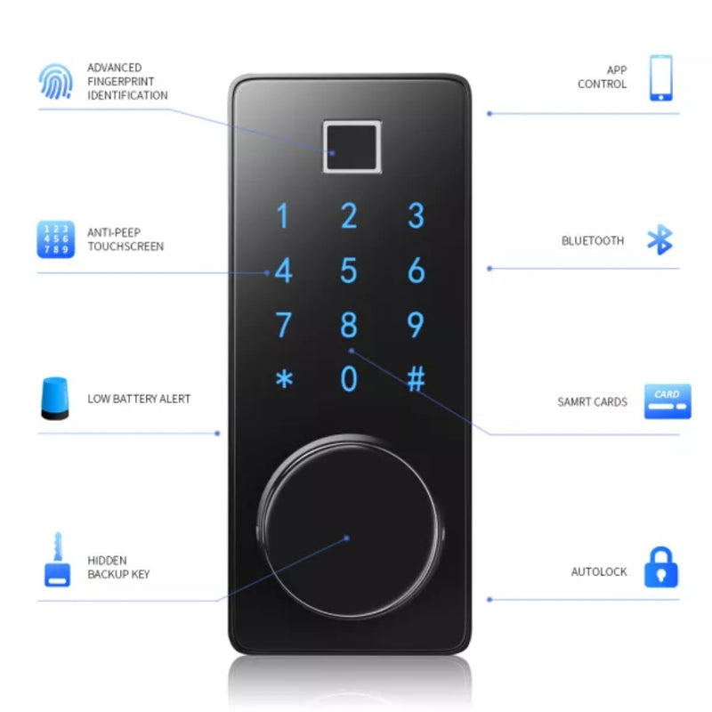 jb smart door lock with biometric fingerprint, smartphone and digital code.