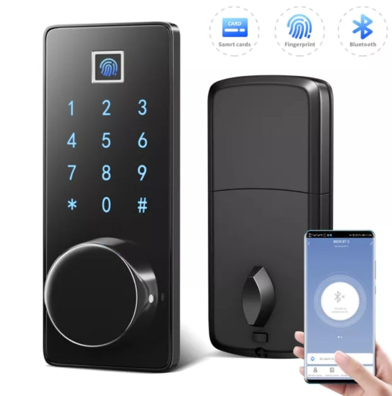 jb smart door lock with biometric fingerprint, smartphone and digital code.