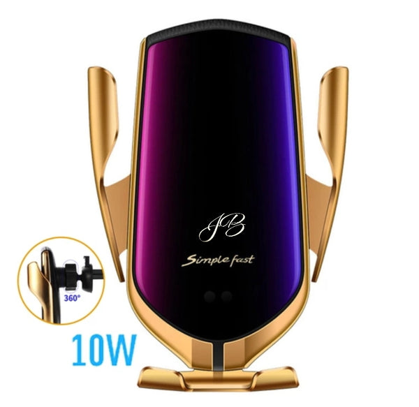 jb smart sensor car phone holder with fast wireless car charger gold