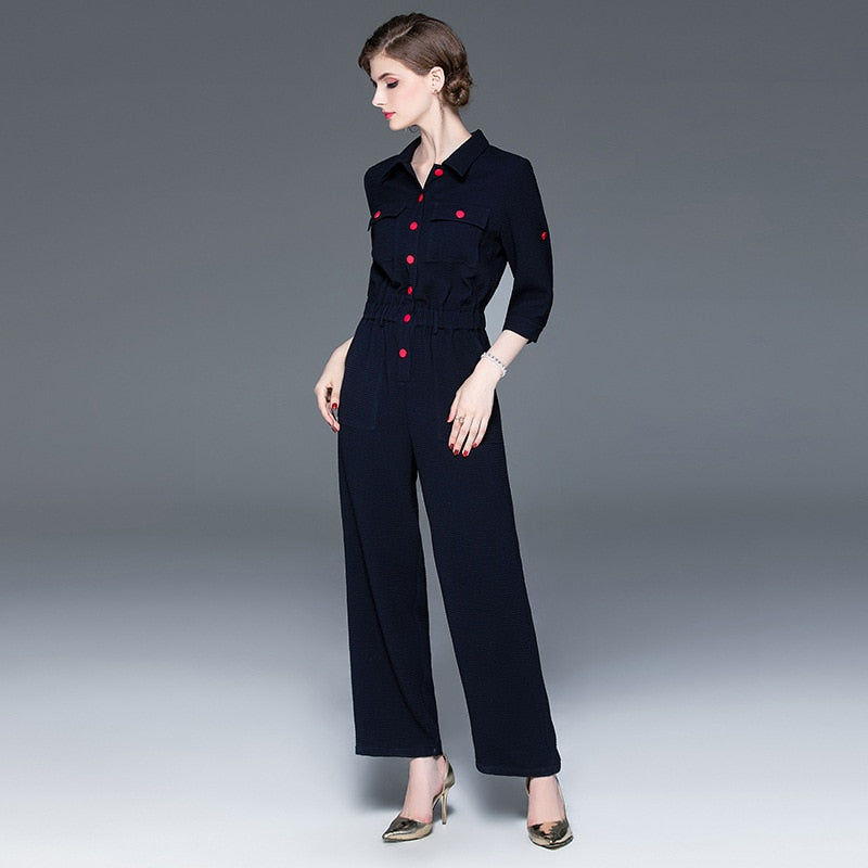 women's autumn new fashion lapel cropped sleeves autumn section jumpsuit