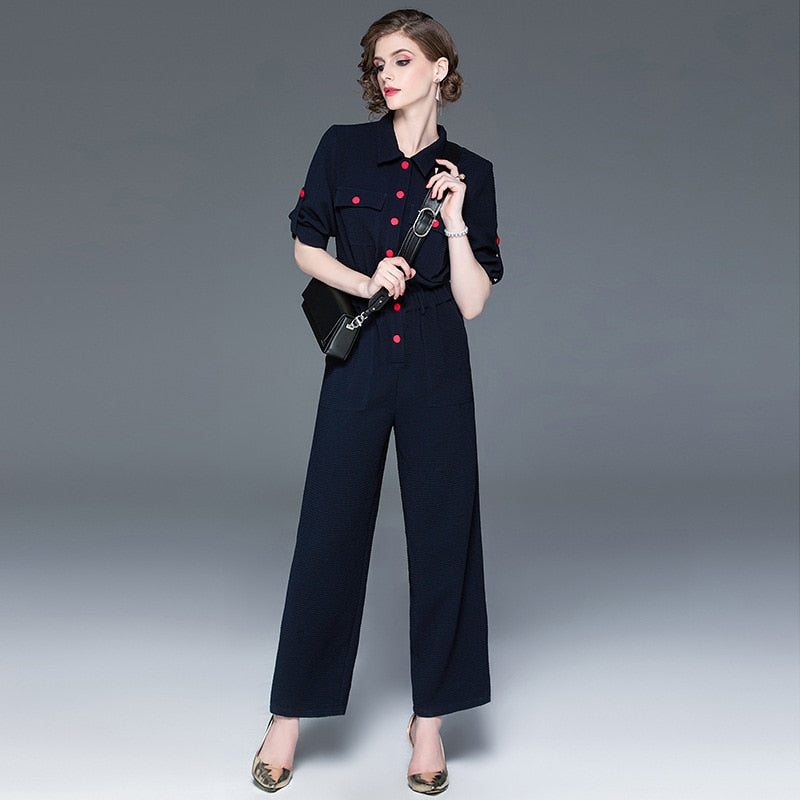 women's autumn new fashion lapel cropped sleeves autumn section jumpsuit