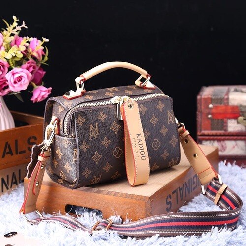 fashion printed handbag casual wild wide shoulder strap messenger bags coffee / 21cm by 15cm by 11cm