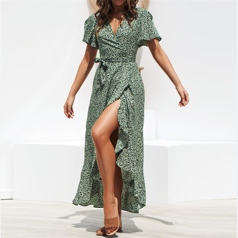 summer beach maxi dress women floral print boho long chiffon dress