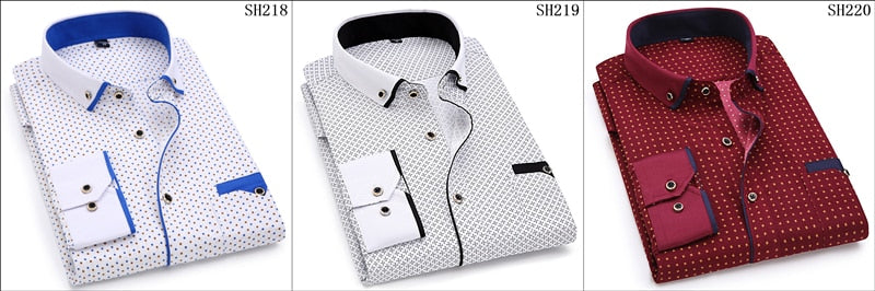 fashion print casual men long sleeve shirt stitching fashion pocket