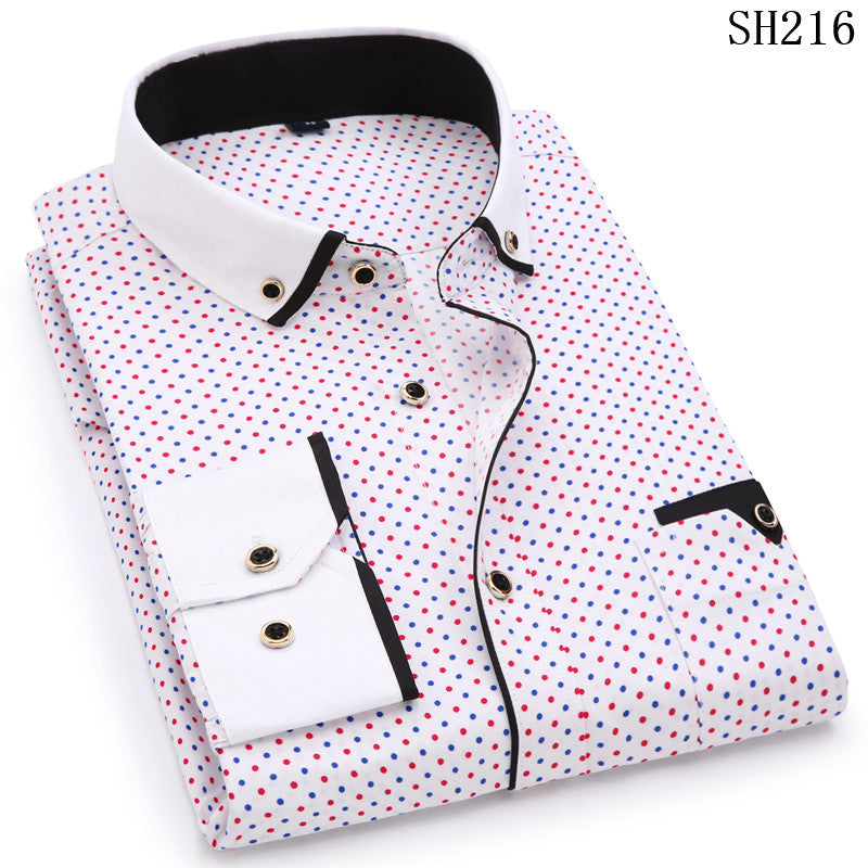 fashion print casual men long sleeve shirt stitching fashion pocket