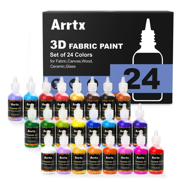 arrtx 24 3d fabric colors paint for fabric/canvas/wood/ceramic/glass