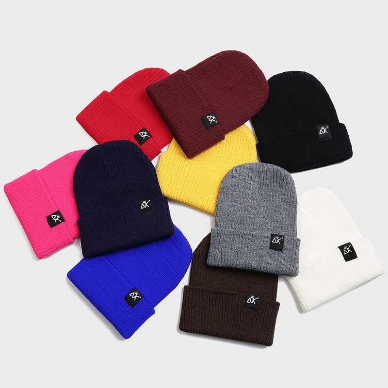 unisex hats winter knitted cap women female beaines autumn breathable men with label hats warm solid casual soft lady beanies