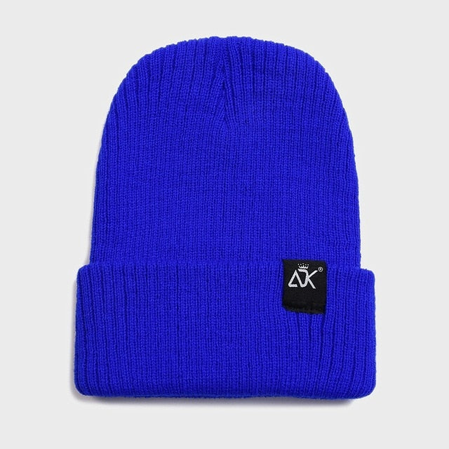 unisex hats winter knitted cap women female beaines autumn breathable men with label hats warm solid casual soft lady beanies blue / one size