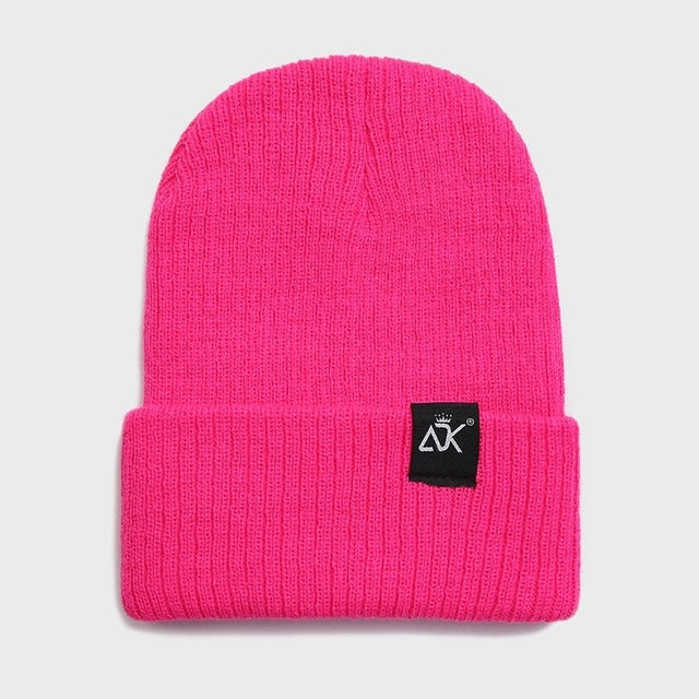 unisex hats winter knitted cap women female beaines autumn breathable men with label hats warm solid casual soft lady beanies rose red / one size