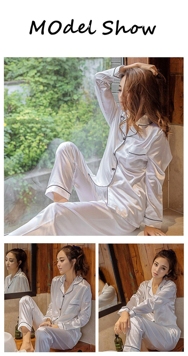 july's song 2  piece autumn women sleepwear faux silk satin pjs