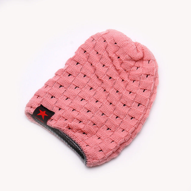 winter warm men star skull chunky hat women knit beanie reversible baggy snow cap male oversize cap warm causal accessories pink / one size