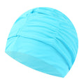 swimming hat women girls long hair bathing cap swimming cap pleated lake blue
