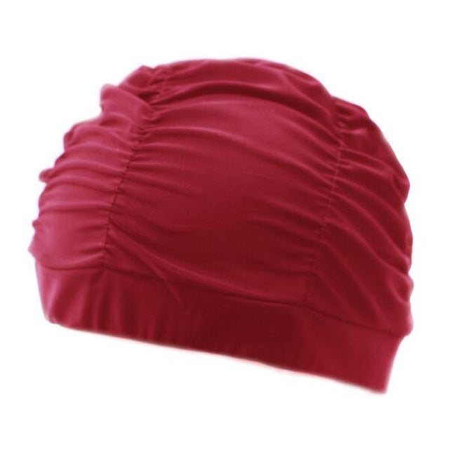 swimming hat women girls long hair bathing cap swimming cap pleated red